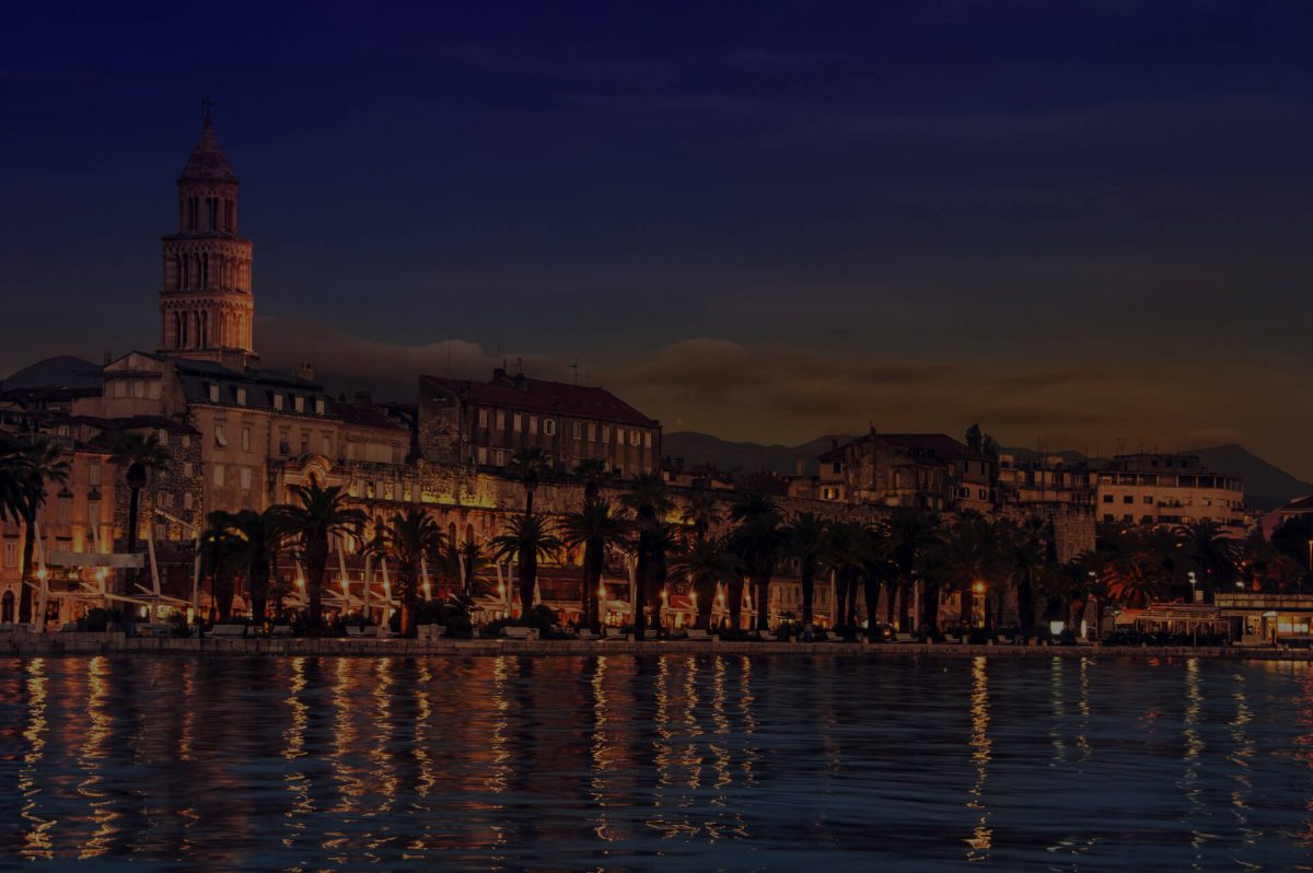 Night view of the coastal town of Split in Croatia